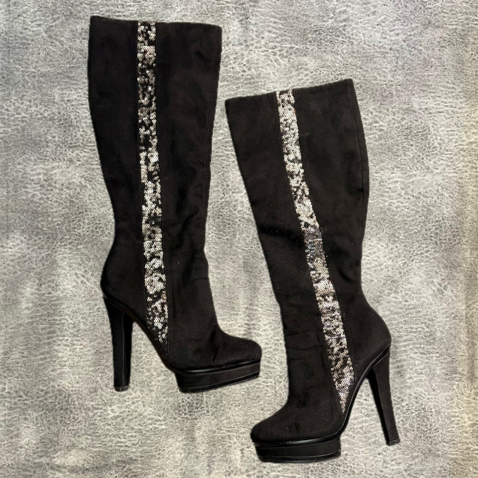 Y2k Jennifer Lopez Embellished Black Knee High Boots